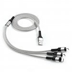 Wholesale 3-in-1 Nylon Strong Charge and Sync USB Cable 2.4A [3 FT] (Silver)
